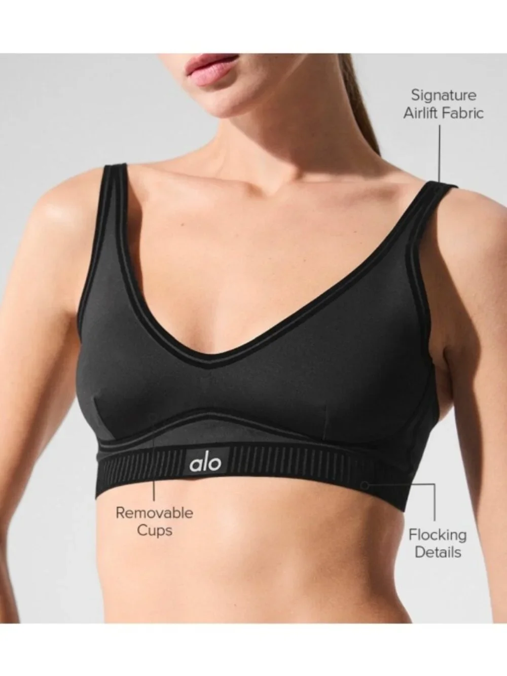 Alo Airlift Line Up Bra Black Padded Velvet Striped Sports Crop Top Bralette S